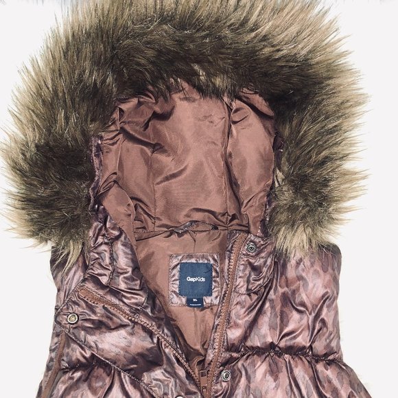 EUC GAP Kids Coco Puffer Vest w/Removable Faux Fur - Picture 3 of 6